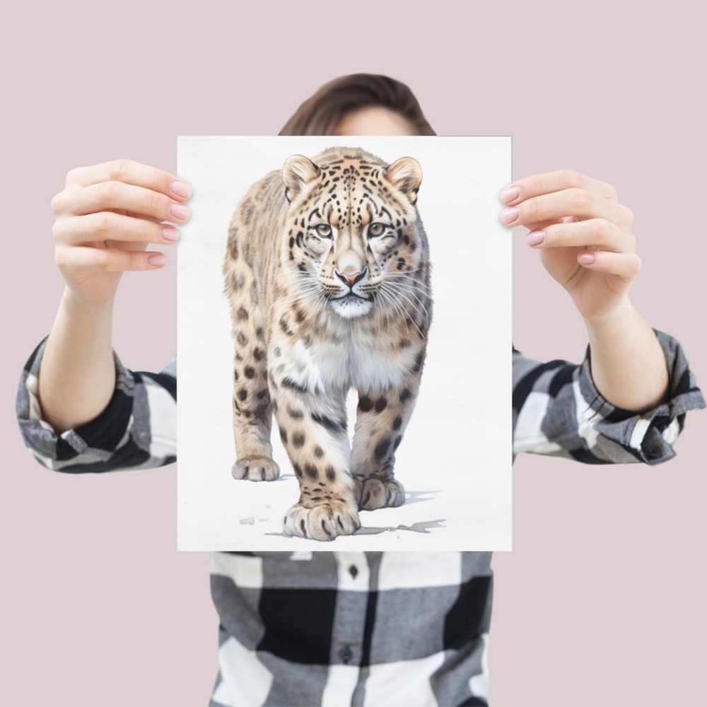 Watercolor Snow Leopard Portrait Wall Art Illustration Print Poster Unframed - Picture 4 of 5